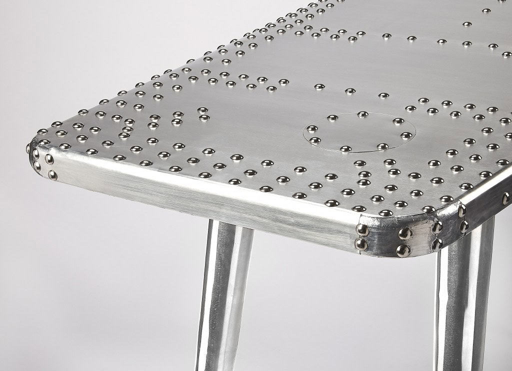 Silver Metal Writing Desk with Aluminum Base and Modern Design 9 Silver Metal Writing Desk with Aluminum Base and Modern Design - Image 9
