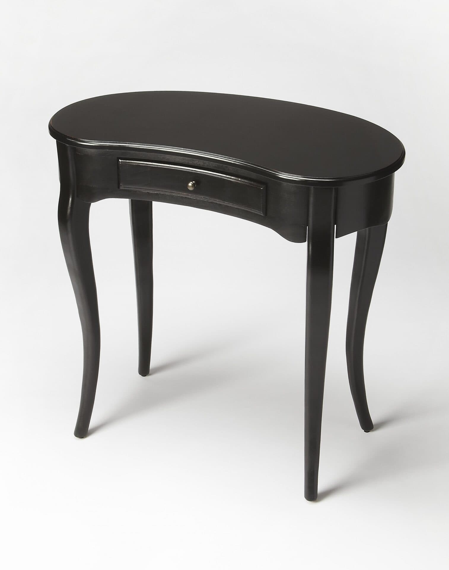 32 Inch Black Solid Wood Kidney Writing Desk With Drawer 2 32 Inch Black Solid Wood Kidney Writing Desk With Drawer - Image 2