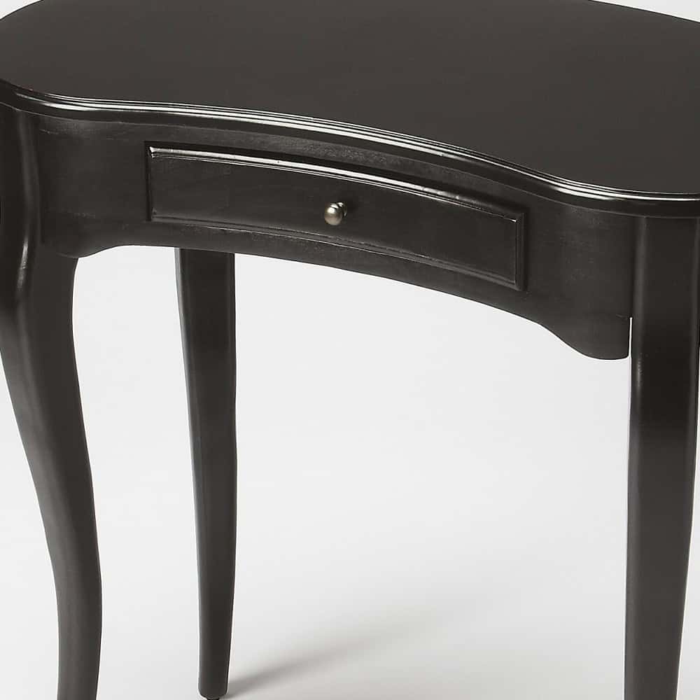 32 Inch Black Solid Wood Kidney Writing Desk With Drawer 3 32 Inch Black Solid Wood Kidney Writing Desk With Drawer - Image 3