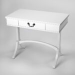 White Acacia Pinewood Writing Desk with Drawer and Brass Handle 12 White Acacia Pinewood Writing Desk with Drawer and Brass Handle