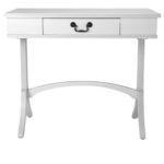 White Acacia Pinewood Writing Desk with Drawer and Brass Handle 11 White Acacia Pinewood Writing Desk with Drawer and Brass Handle