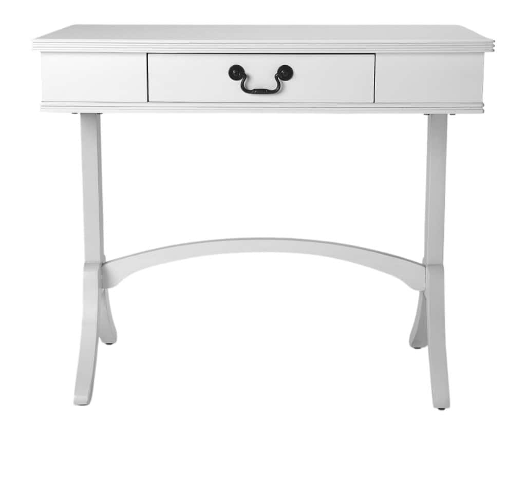 White Acacia Pinewood Writing Desk with Drawer and Brass Handle 2 White Acacia Pinewood Writing Desk with Drawer and Brass Handle - Image 2