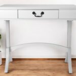 White Acacia Pinewood Writing Desk with Drawer and Brass Handle 10 White Acacia Pinewood Writing Desk with Drawer and Brass Handle