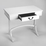 White Acacia Pinewood Writing Desk with Drawer and Brass Handle 13 White Acacia Pinewood Writing Desk with Drawer and Brass Handle