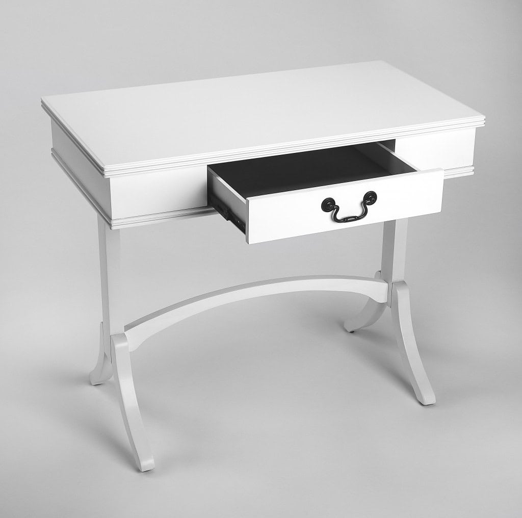 White Acacia Pinewood Writing Desk with Drawer and Brass Handle 4 White Acacia Pinewood Writing Desk with Drawer and Brass Handle - Image 4