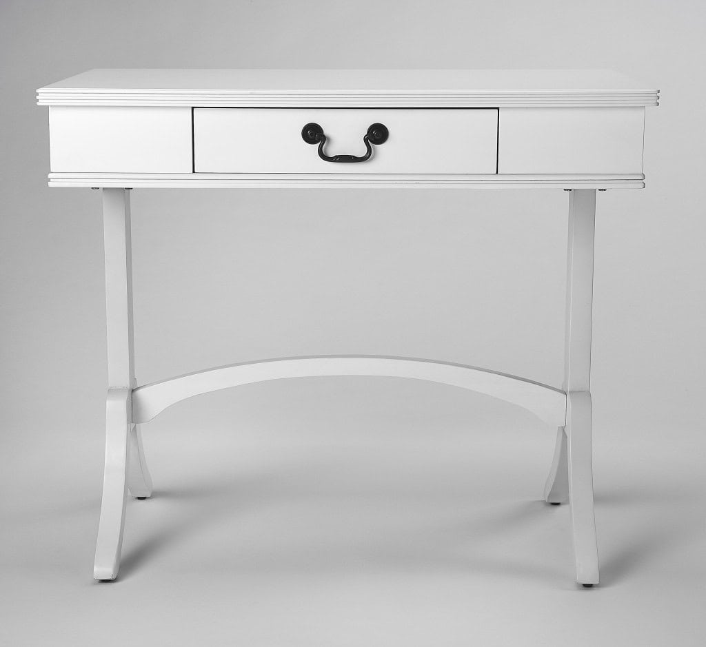 White Acacia Pinewood Writing Desk with Drawer and Brass Handle 5 White Acacia Pinewood Writing Desk with Drawer and Brass Handle - Image 5