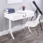 White Acacia Pinewood Writing Desk with Drawer and Brass Handle 18 White Acacia Pinewood Writing Desk with Drawer and Brass Handle
