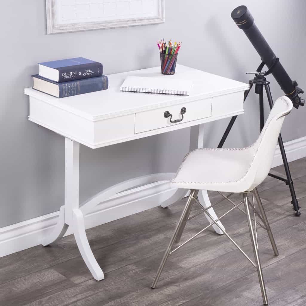 White Acacia Pinewood Writing Desk with Drawer and Brass Handle 9 White Acacia Pinewood Writing Desk with Drawer and Brass Handle - Image 9