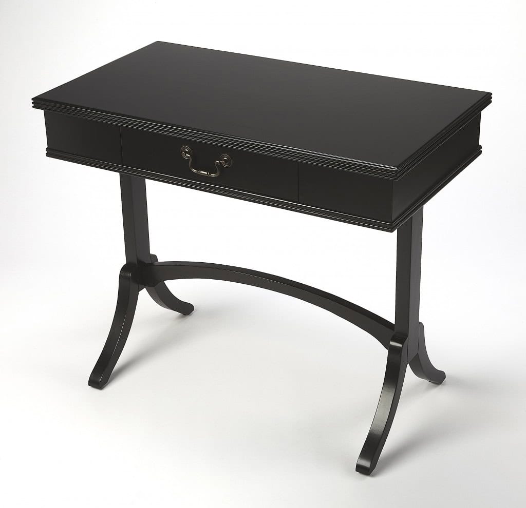 Acacia Pinewood Black Writing Desk With Drawer and Brass Handle 1 Acacia Pinewood Black Writing Desk With Drawer and Brass Handle