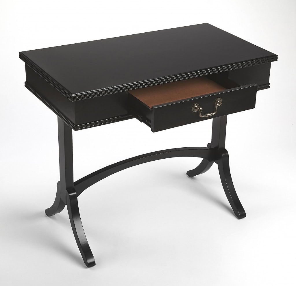 Acacia Pinewood Black Writing Desk With Drawer and Brass Handle 3 Acacia Pinewood Black Writing Desk With Drawer and Brass Handle - Image 3