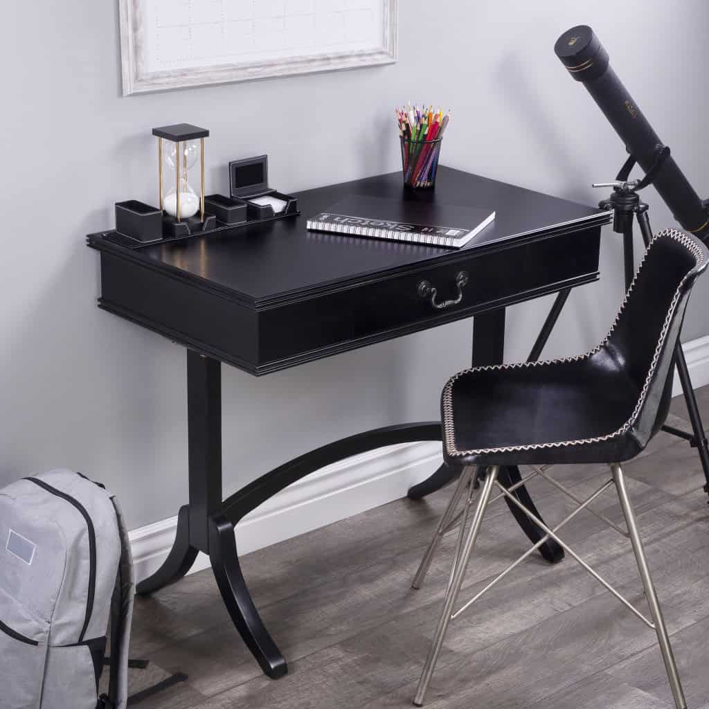Acacia Pinewood Black Writing Desk With Drawer and Brass Handle 7 Acacia Pinewood Black Writing Desk With Drawer and Brass Handle - Image 7