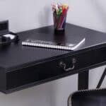 Acacia Pinewood Black Writing Desk With Drawer and Brass Handle 17 Acacia Pinewood Black Writing Desk With Drawer and Brass Handle