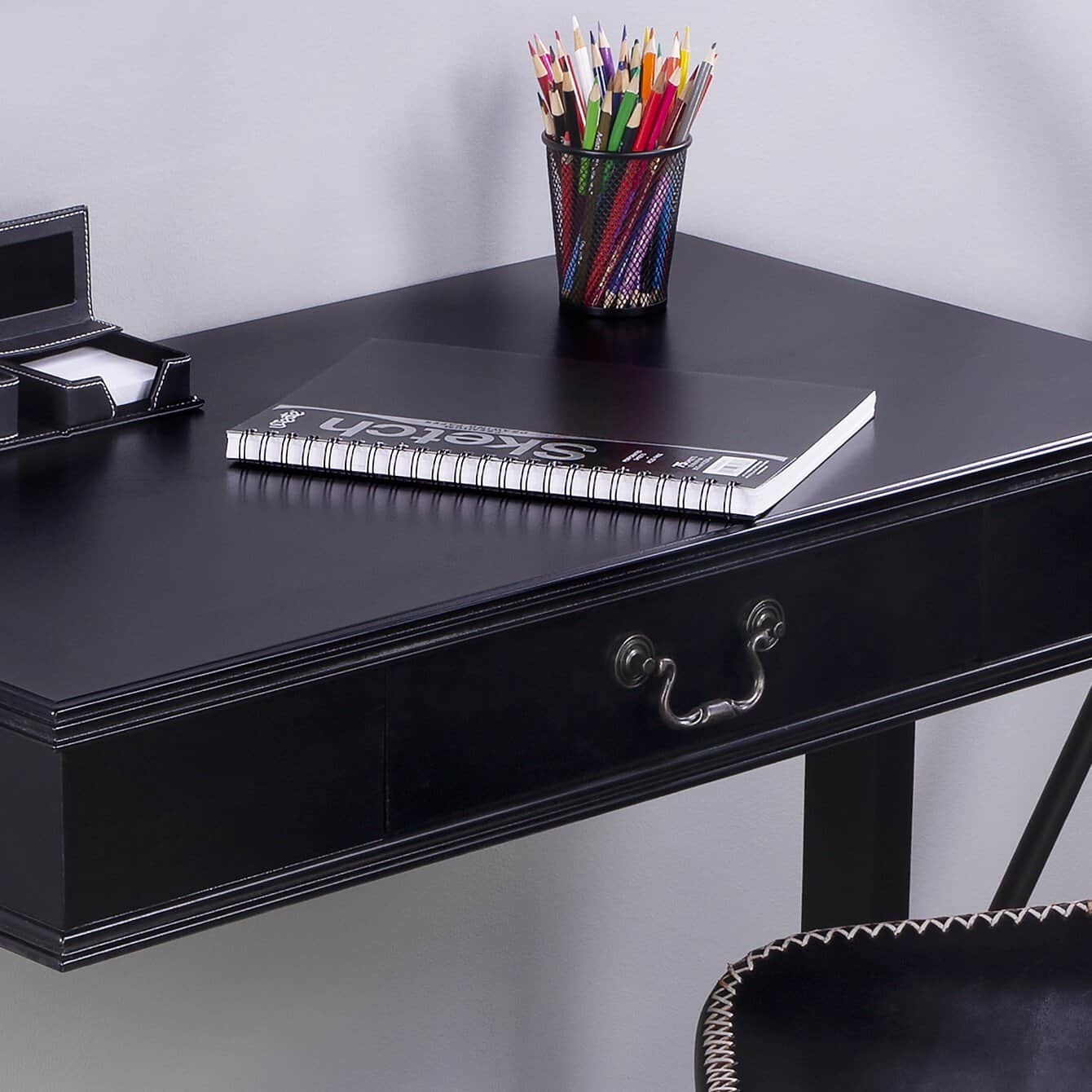 Acacia Pinewood Black Writing Desk With Drawer and Brass Handle 8 Acacia Pinewood Black Writing Desk With Drawer and Brass Handle - Image 8