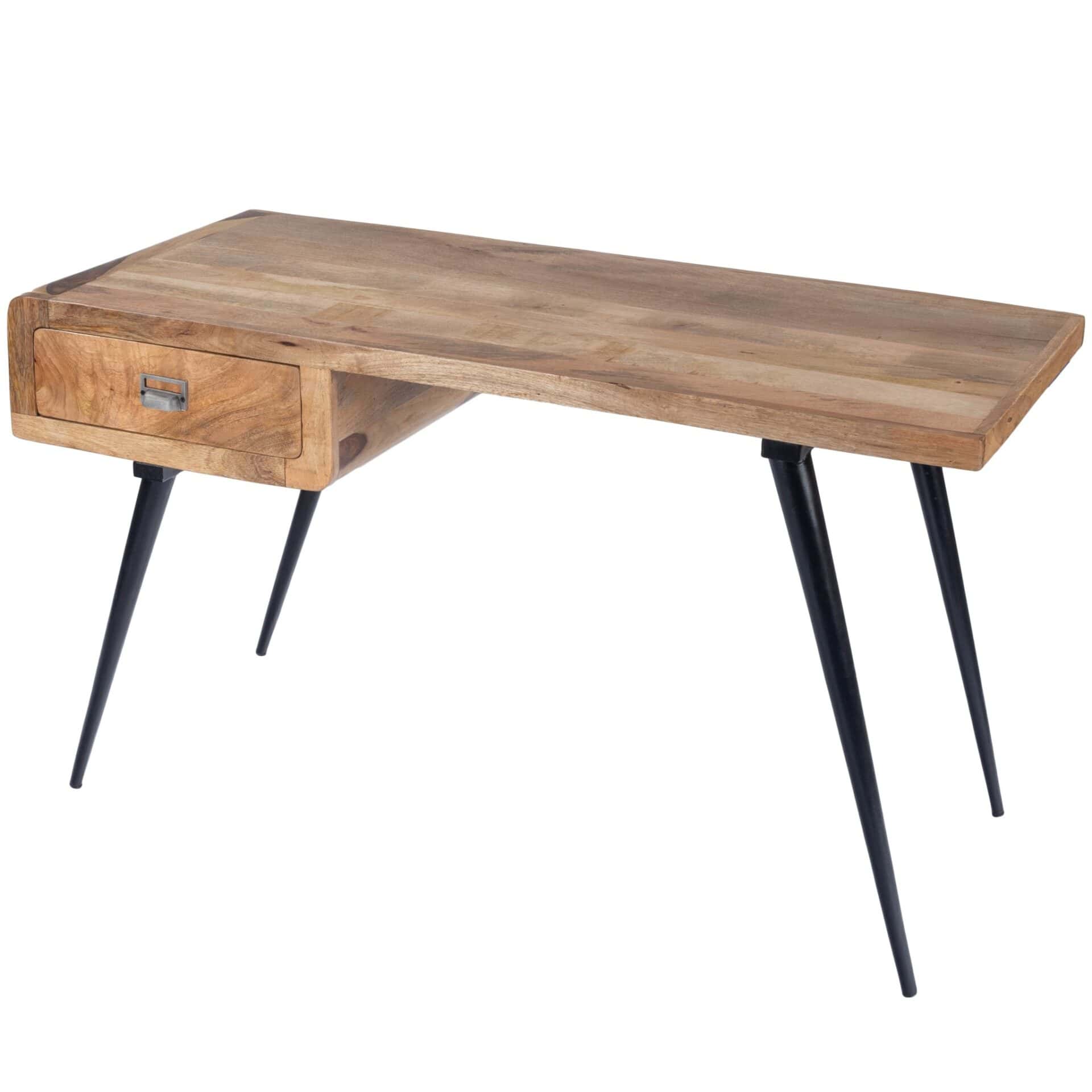 Rustic Brown and Black Mango Wood Writing Desk 54 Inch 4 Rustic Brown and Black Mango Wood Writing Desk 54 Inch - Image 4