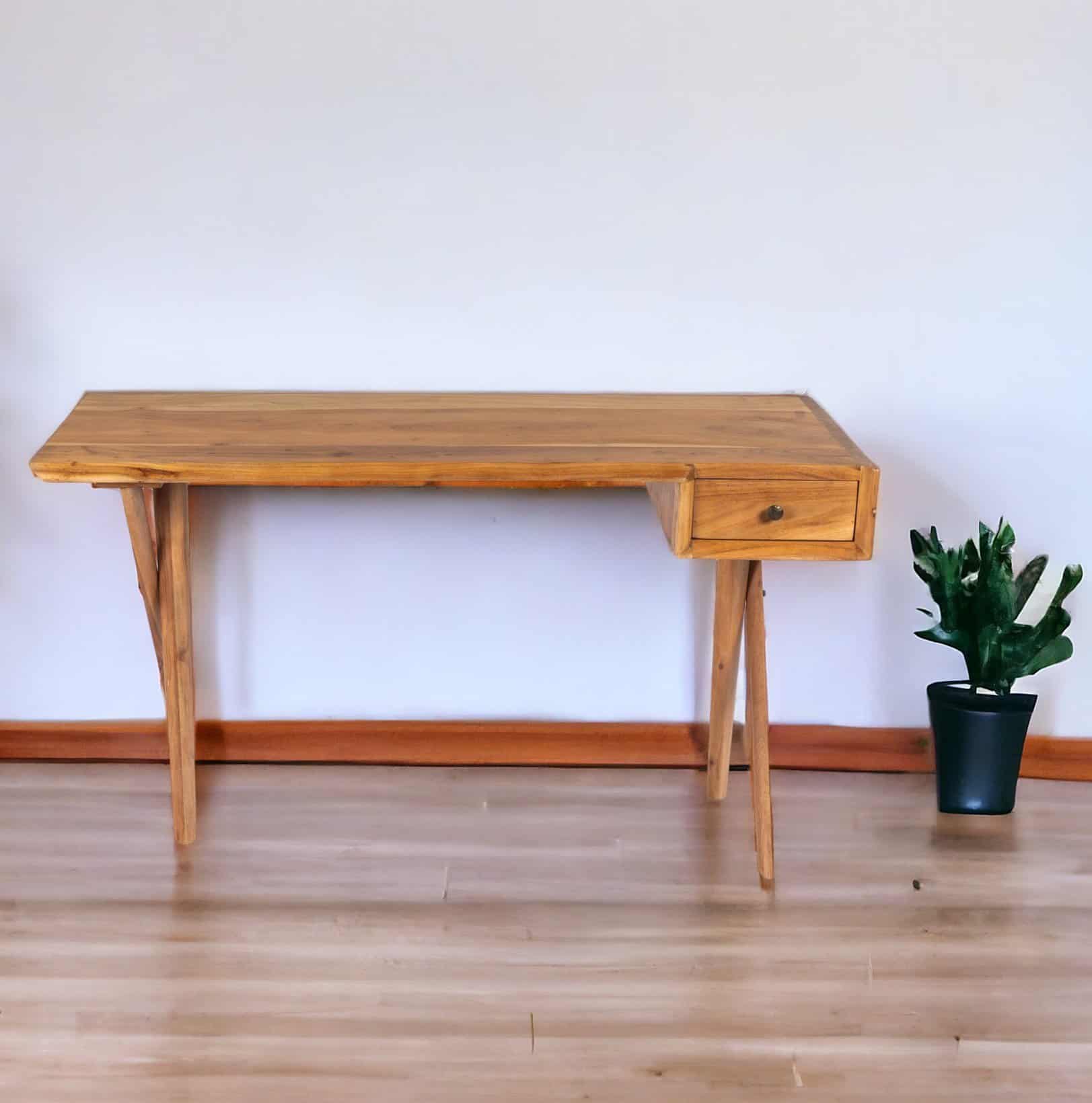 Brown Acacia Wood Writing Desk with Drawer Storage 1 Brown Acacia Wood Writing Desk with Drawer Storage