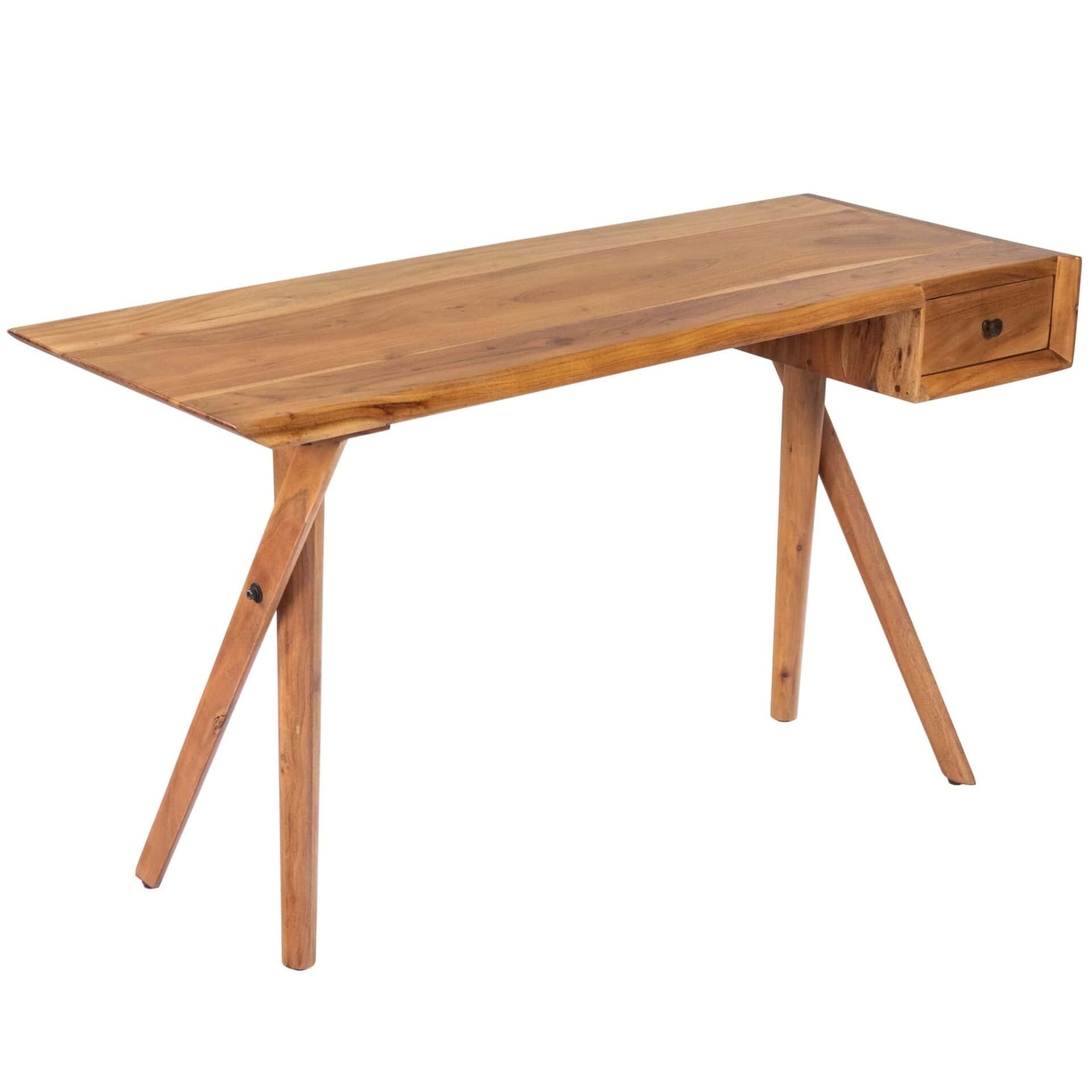 Brown Acacia Wood Writing Desk with Drawer Storage 3 Brown Acacia Wood Writing Desk with Drawer Storage - Image 3