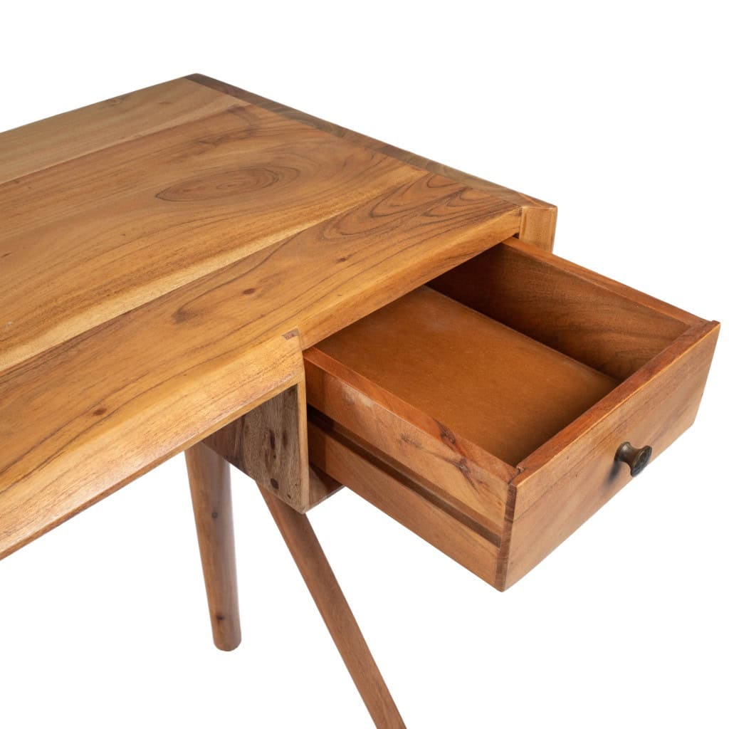 Brown Acacia Wood Writing Desk with Drawer Storage 7 Brown Acacia Wood Writing Desk with Drawer Storage - Image 7