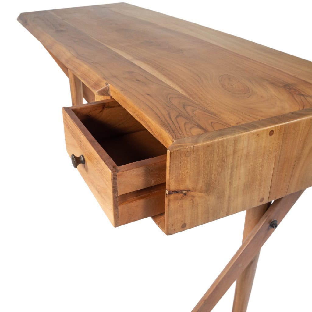 Brown Acacia Wood Writing Desk with Drawer Storage 8 Brown Acacia Wood Writing Desk with Drawer Storage - Image 8