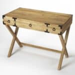 Mango Wood Writing Desk with Bronze Accents and Crossed Legs 5 Mango Wood Writing Desk with Bronze Accents and Crossed Legs