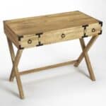Mango Wood Writing Desk with Bronze Accents and Crossed Legs 6 Mango Wood Writing Desk with Bronze Accents and Crossed Legs