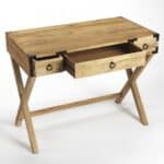 Mango Wood Writing Desk with Bronze Accents and Crossed Legs 7 Mango Wood Writing Desk with Bronze Accents and Crossed Legs