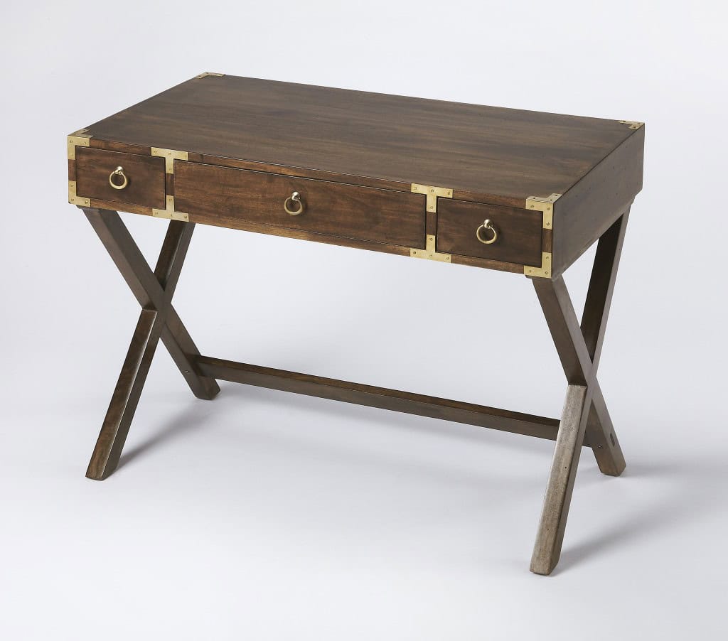 Dark Brown Mango Wood Writing Desk With Three Drawers 2 Dark Brown Mango Wood Writing Desk With Three Drawers - Image 2
