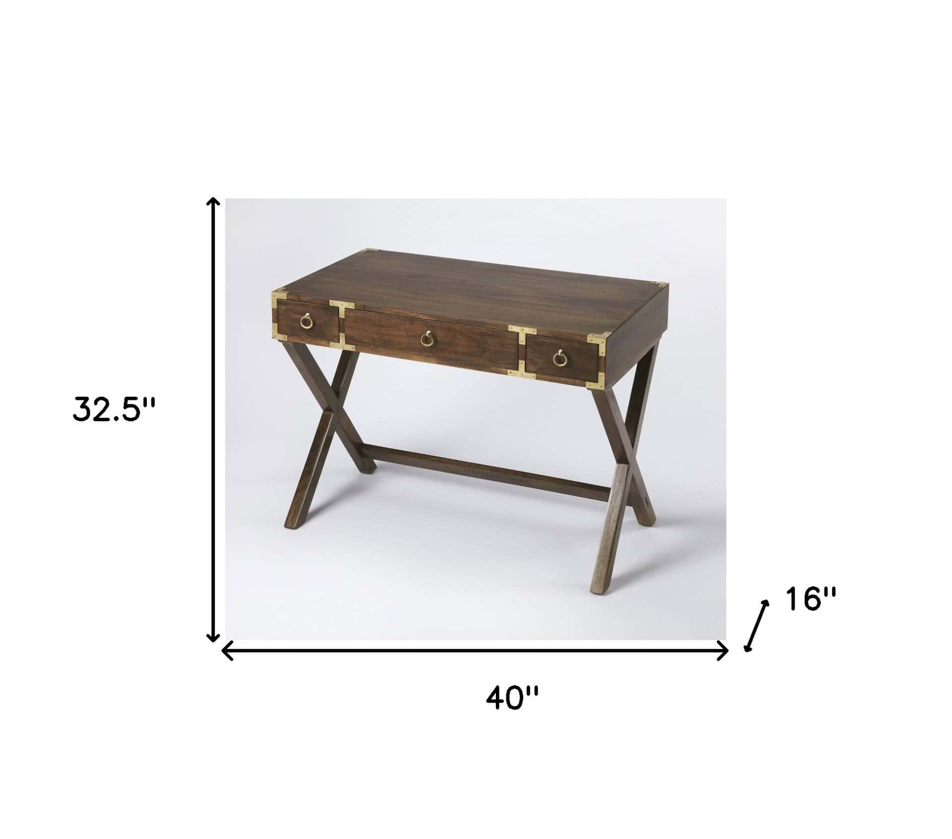 Dark Brown Mango Wood Writing Desk With Three Drawers 3 Dark Brown Mango Wood Writing Desk With Three Drawers - Image 3
