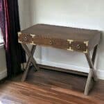 Dark Brown Mango Wood Writing Desk With Three Drawers 4 Dark Brown Mango Wood Writing Desk With Three Drawers