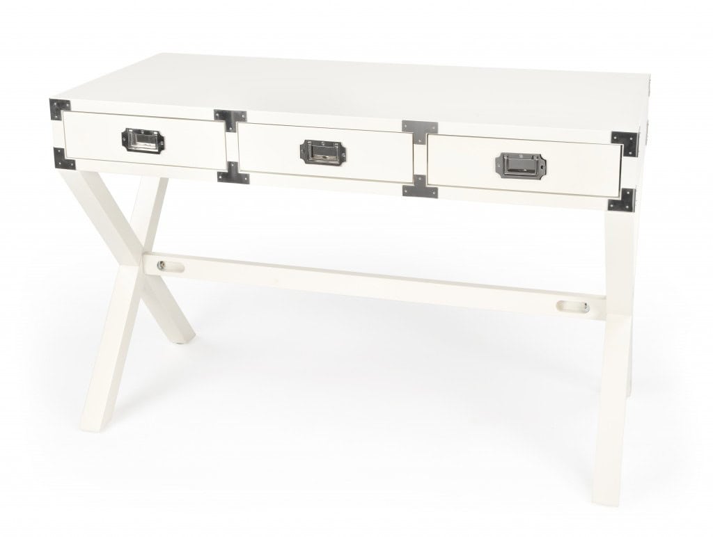 White Solid Wood Writing Desk with Three Drawers 46 Inch 3 White Solid Wood Writing Desk with Three Drawers 46 Inch - Image 3