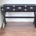 Blue Rubberwood Writing Desk with Three Drawers and Storage 4 Blue Rubberwood Writing Desk with Three Drawers and Storage