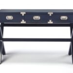 Blue Rubberwood Writing Desk with Three Drawers and Storage 5 Blue Rubberwood Writing Desk with Three Drawers and Storage