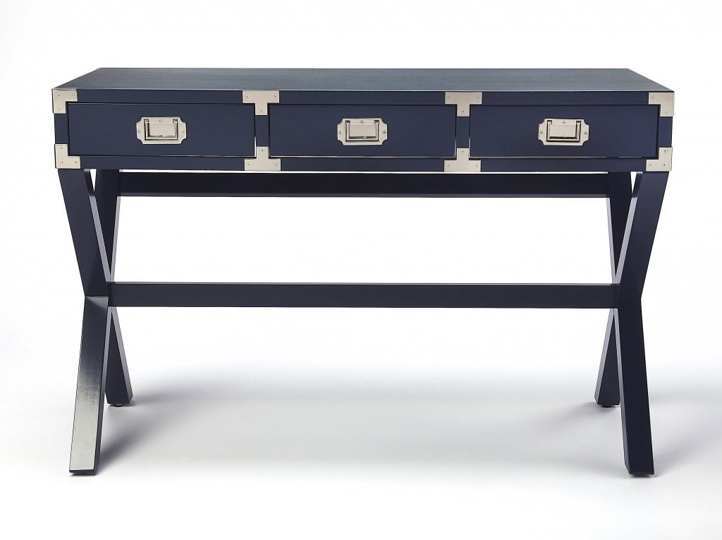 Blue Rubberwood Writing Desk with Three Drawers and Storage 2 Blue Rubberwood Writing Desk with Three Drawers and Storage - Image 2