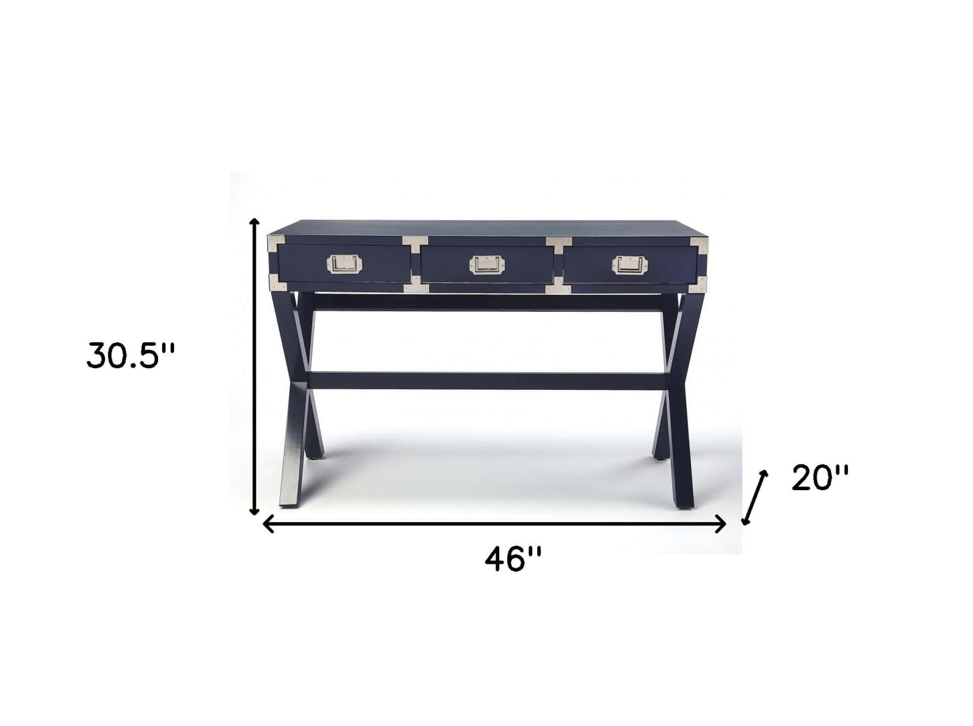 Blue Rubberwood Writing Desk with Three Drawers and Storage 3 Blue Rubberwood Writing Desk with Three Drawers and Storage - Image 3