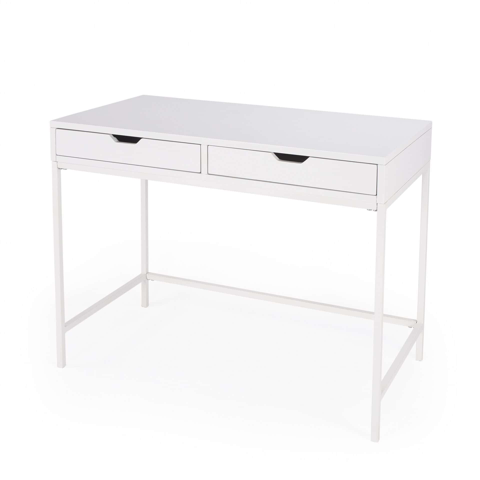White Solid Wood Writing Desk with Two Drawers 2 White Solid Wood Writing Desk with Two Drawers - Image 2