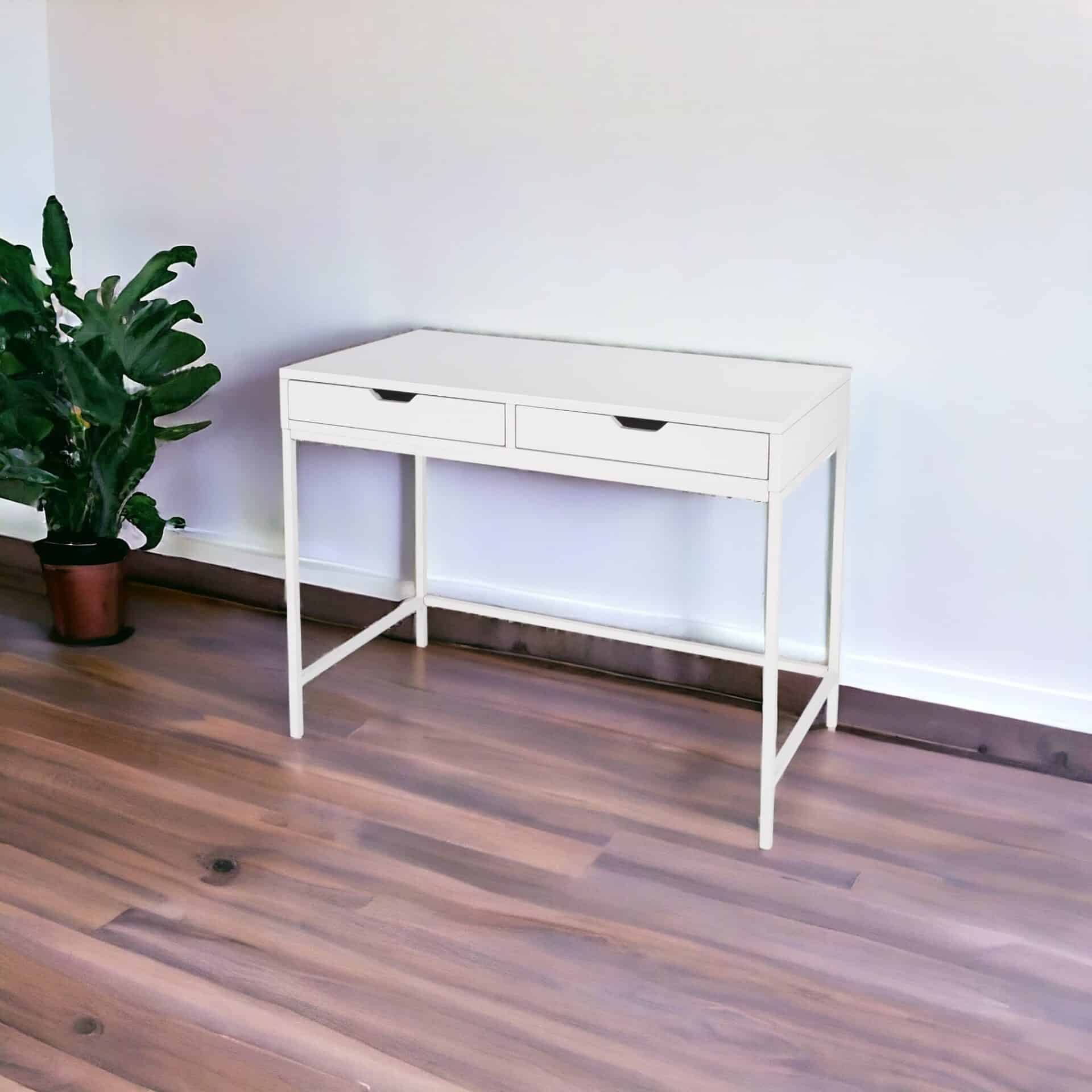 White Solid Wood Writing Desk with Two Drawers 1 White Solid Wood Writing Desk with Two Drawers