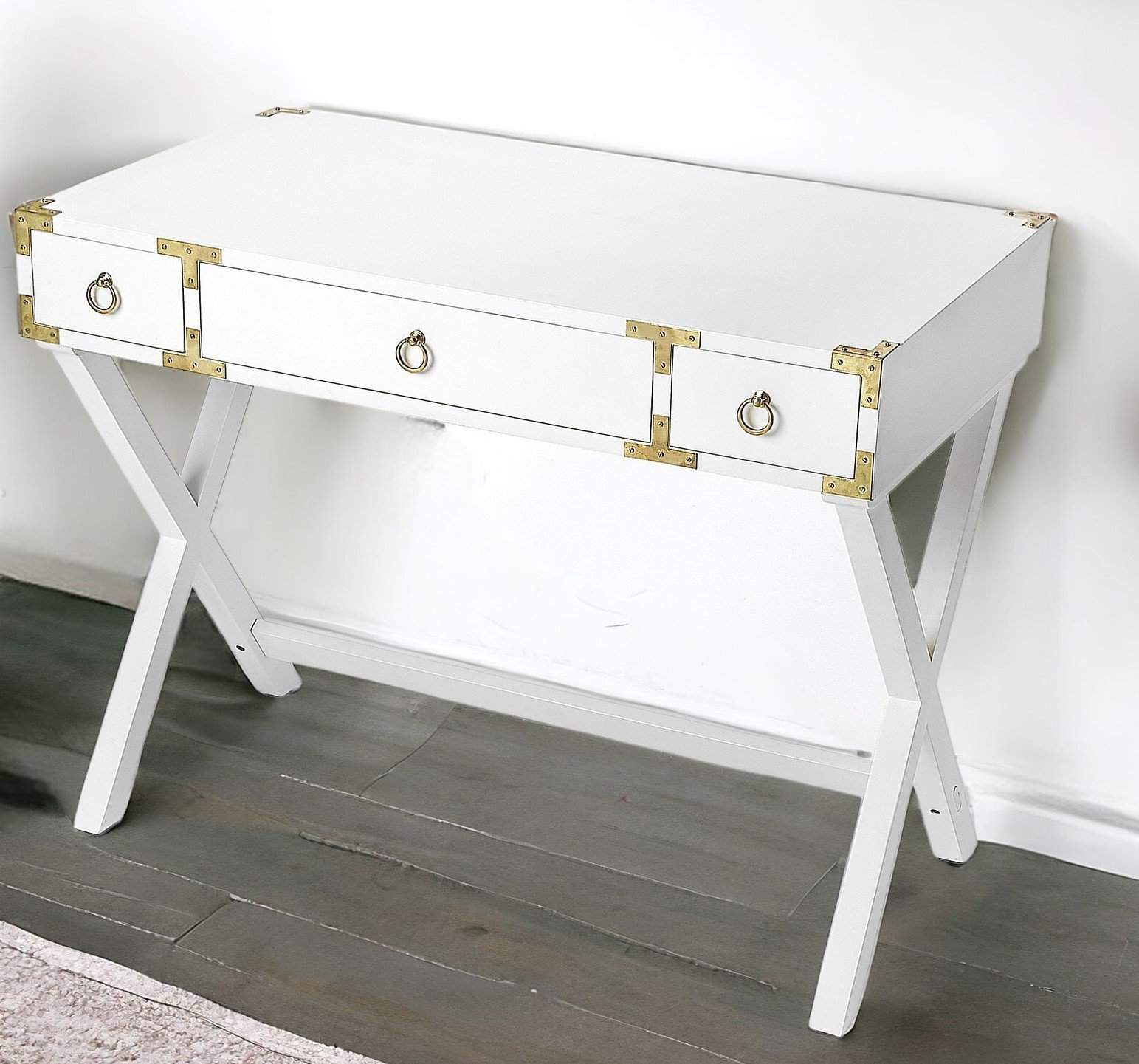 White Mango Wood Writing Desk with Three Drawers for Offices 1 White Mango Wood Writing Desk with Three Drawers for Offices