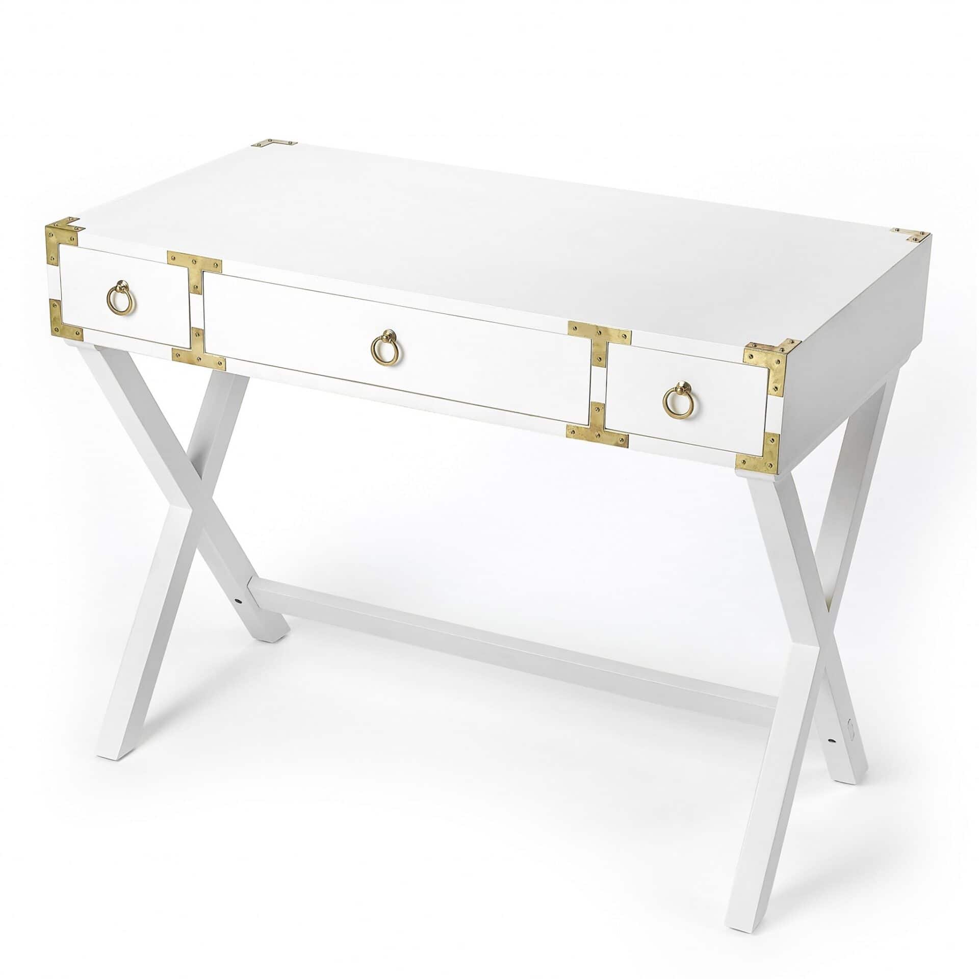 White Mango Wood Writing Desk with Three Drawers for Offices 2 White Mango Wood Writing Desk with Three Drawers for Offices - Image 2