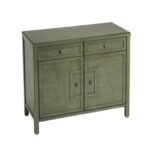 Green Solid Wood Sideboard with Drawers and Shelves