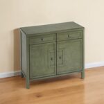Green Solid Wood Sideboard with Drawers and Shelves