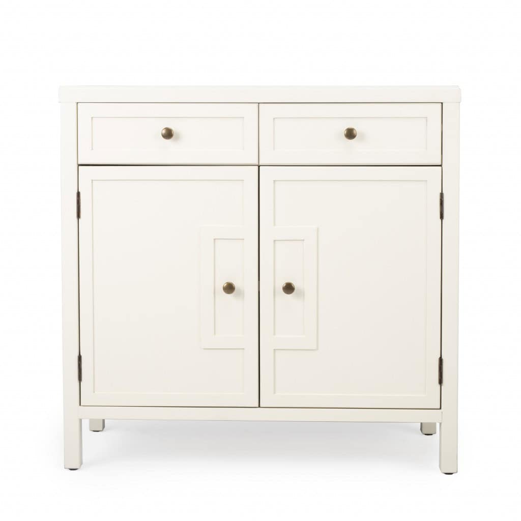 Transitional Style White Solid Wood Sideboard with Two Drawers and Doors 1 Transitional Style White Solid Wood Sideboard with Two Drawers and Doors
