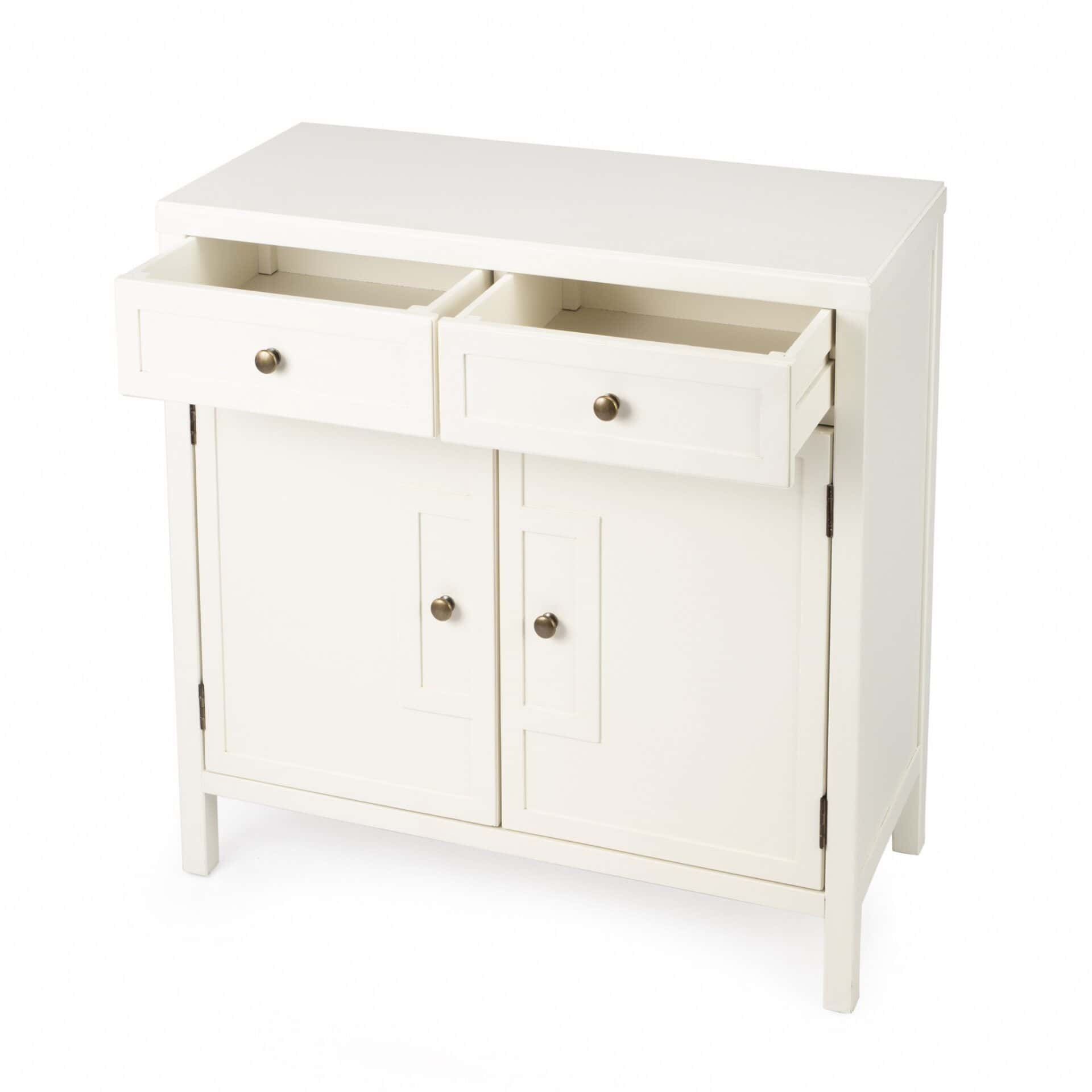 Transitional Style White Solid Wood Sideboard with Two Drawers and Doors 4 Transitional Style White Solid Wood Sideboard with Two Drawers and Doors - Image 4