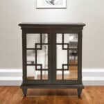 Dark Brown Mirrored Sideboard with Geometric Fretwork Design 11 Dark Brown Mirrored Sideboard with Geometric Fretwork Design