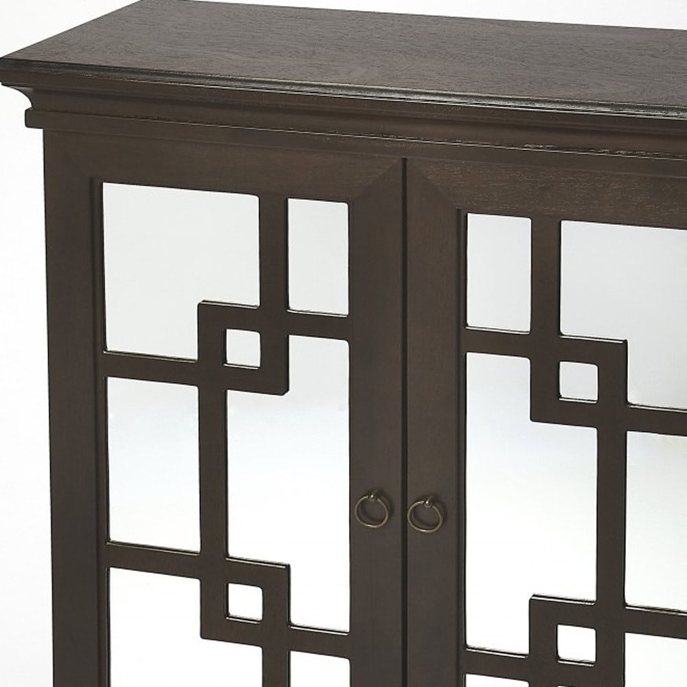 Dark Brown Mirrored Sideboard with Geometric Fretwork Design 6 Dark Brown Mirrored Sideboard with Geometric Fretwork Design - Image 6