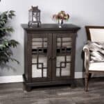 Dark Brown Mirrored Sideboard with Geometric Fretwork Design 16 Dark Brown Mirrored Sideboard with Geometric Fretwork Design