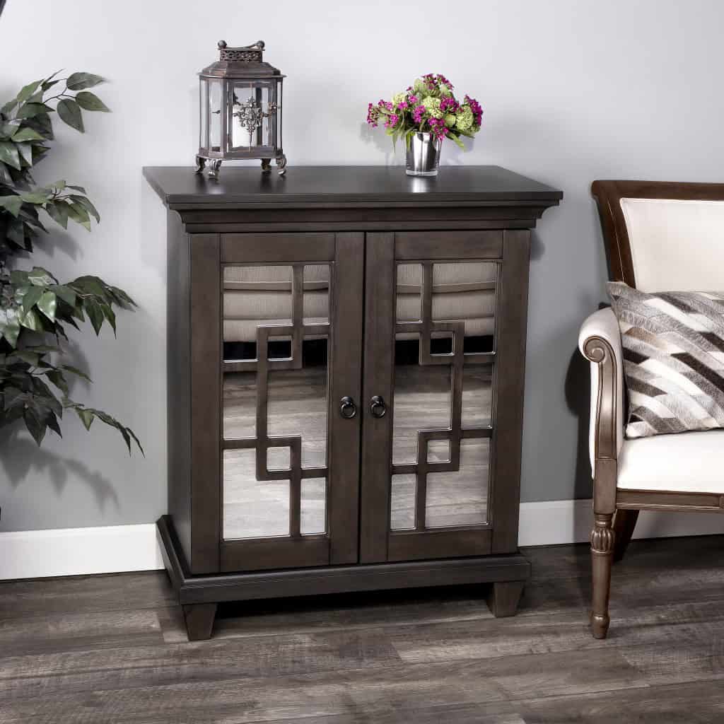 Dark Brown Mirrored Sideboard with Geometric Fretwork Design 7 Dark Brown Mirrored Sideboard with Geometric Fretwork Design - Image 7