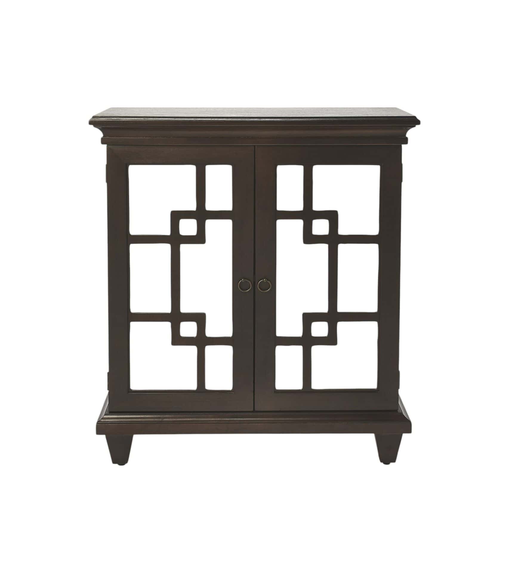 Dark Brown Mirrored Sideboard with Geometric Fretwork Design 1 Dark Brown Mirrored Sideboard with Geometric Fretwork Design
