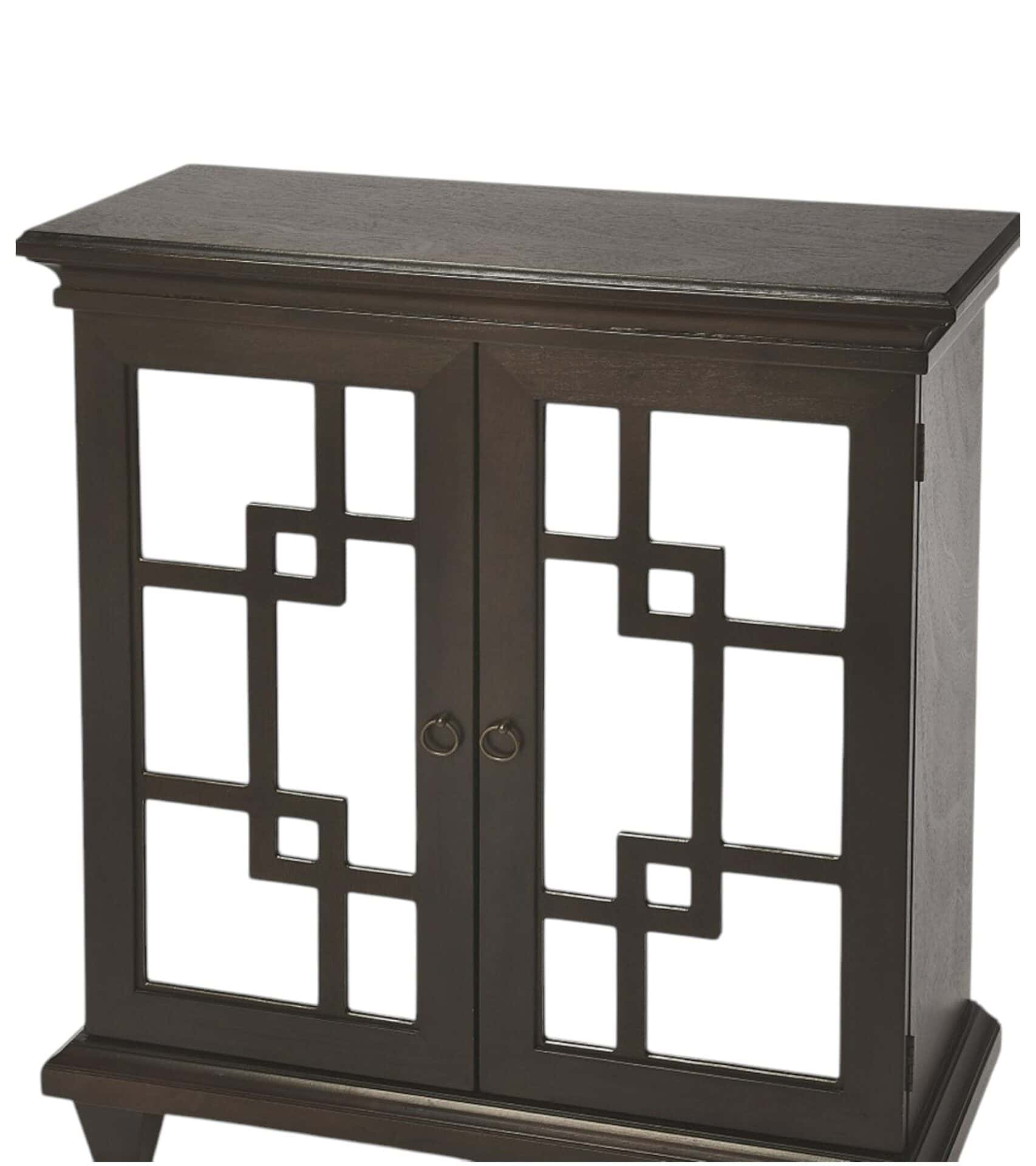 Dark Brown Mirrored Sideboard with Geometric Fretwork Design 3 Dark Brown Mirrored Sideboard with Geometric Fretwork Design - Image 3
