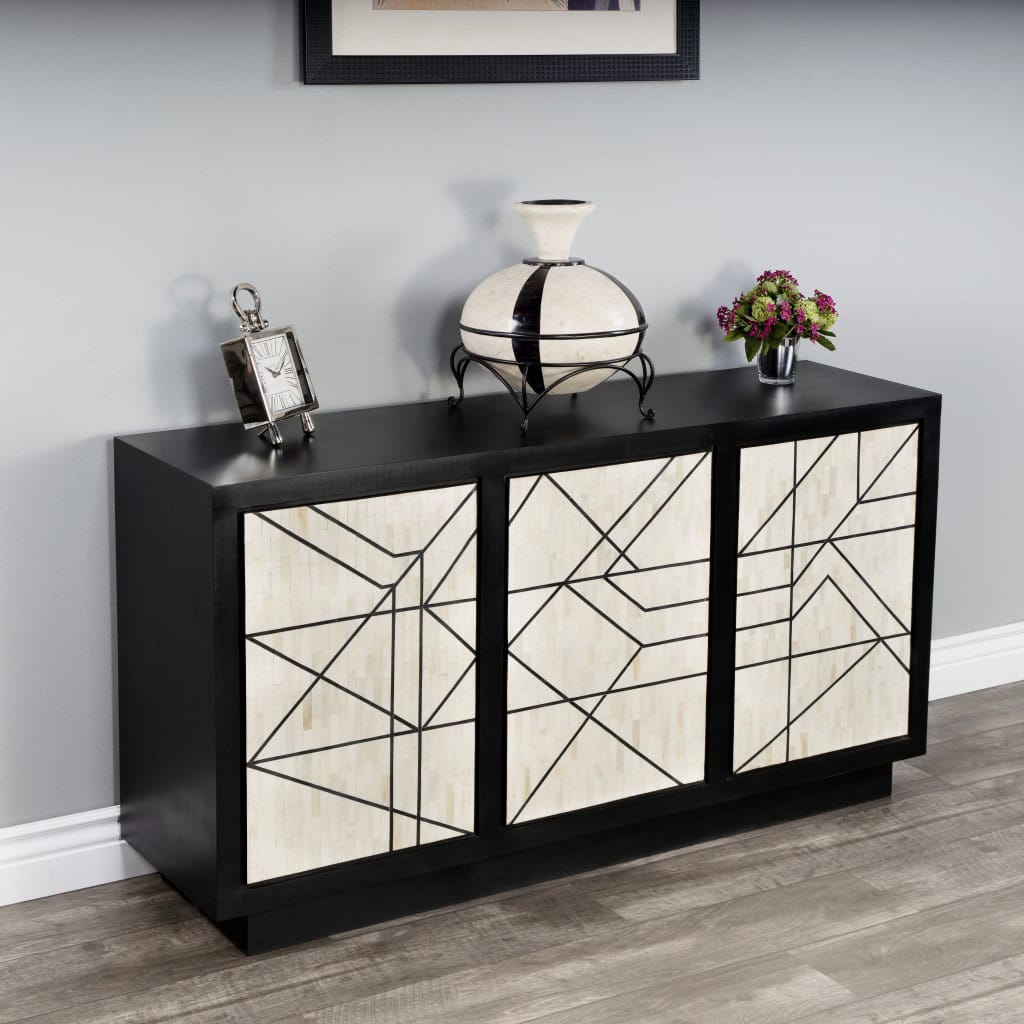 Natural and Black Modern Sideboard with Shelves and Doors 7 Natural and Black Modern Sideboard with Shelves and Doors - Image 7
