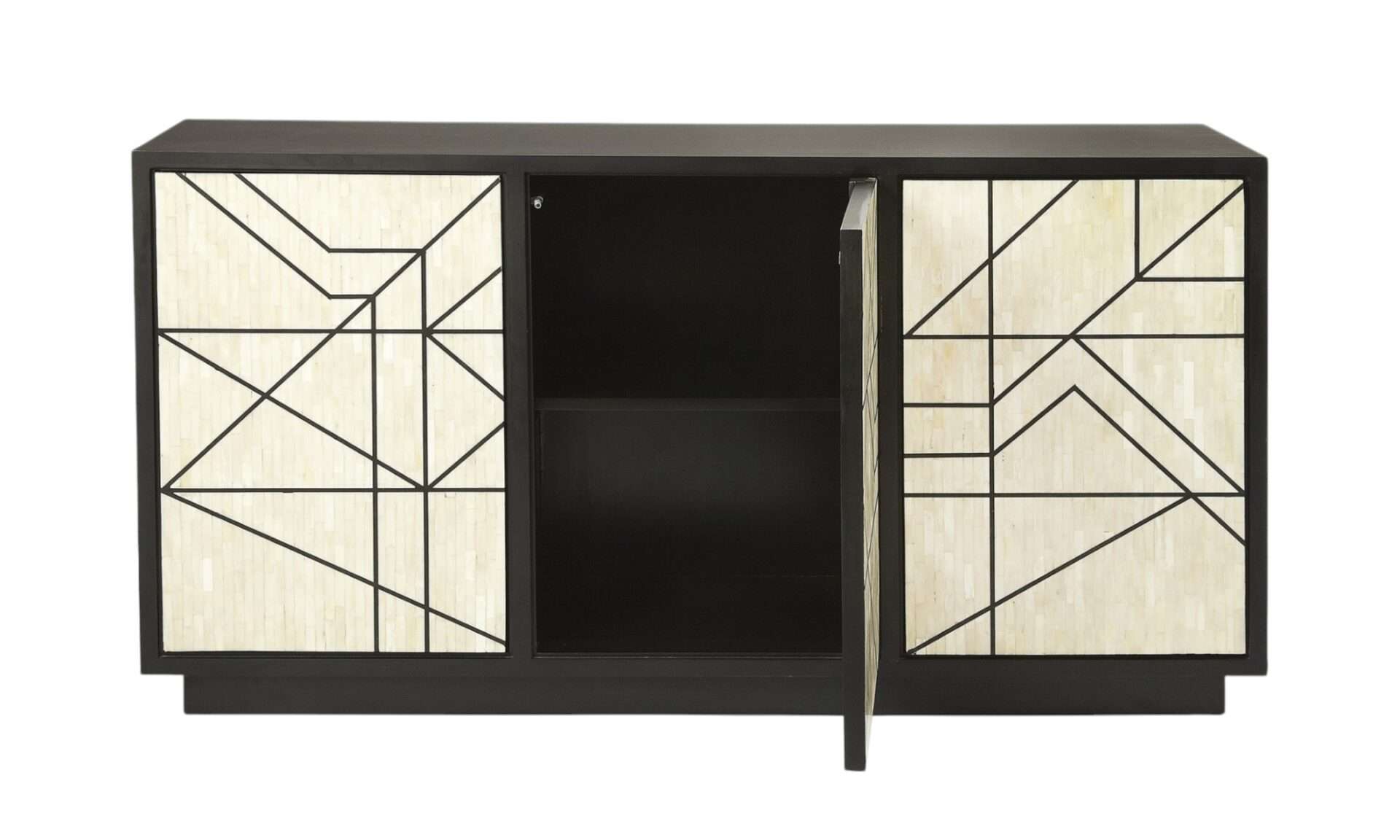 Natural and Black Modern Sideboard with Shelves and Doors 1 Natural and Black Modern Sideboard with Shelves and Doors
