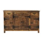 Brown Solid Wood Sideboard with Two Drawers and Four Doors